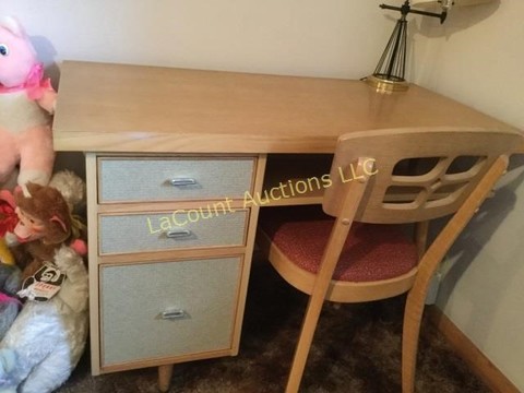 15 Miscellaneous mid century desk and chair.