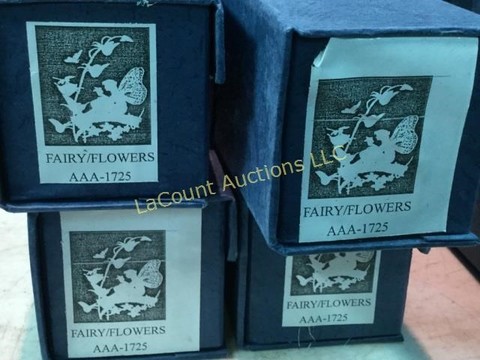349 Miscellaneous 4 etched crystal displays fairy flowers.