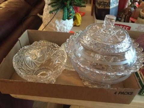 63 Miscellaneous Glass covered bowl, covered butter & assorted.