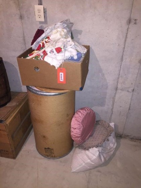 146 Miscellaneous Barrel & box of rags.